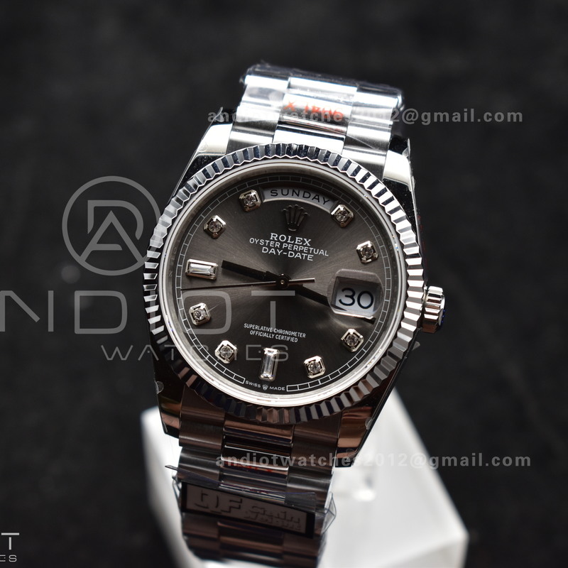 DayDate 36 SS QF Best Edition 904L Steel Grey Diamond Dial on President Bracelet vr3255 V5 (Gain Weight)